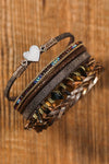 Brown Glittering Heart Accent Multi-layer Vintage PU Bracelet Bracelets - Tophatter Daily Deals