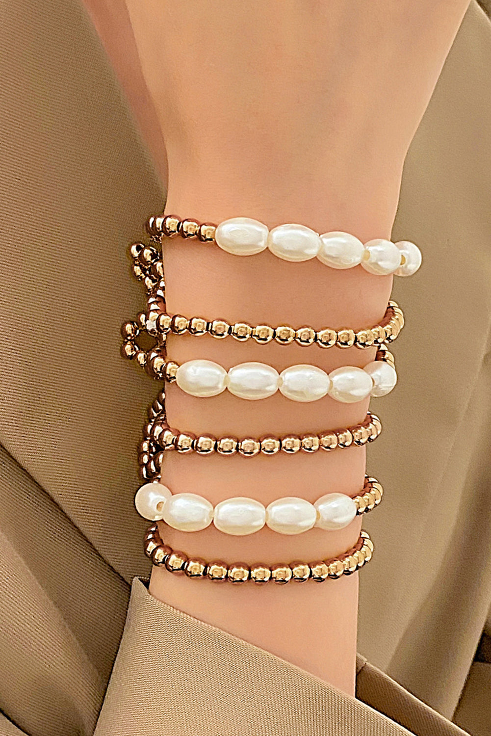 Gold Plated Pearl Beaded 6 Pcs Bracelet Set Bracelets - Tophatter Daily Deals