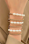 Gold Plated Pearl Beaded 6 Pcs Bracelet Set Bracelets - Tophatter Daily Deals