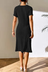 Ribbed Asymmetrical Neck Short Sleeve Dress Casual Dresses - Tophatter Daily Deals