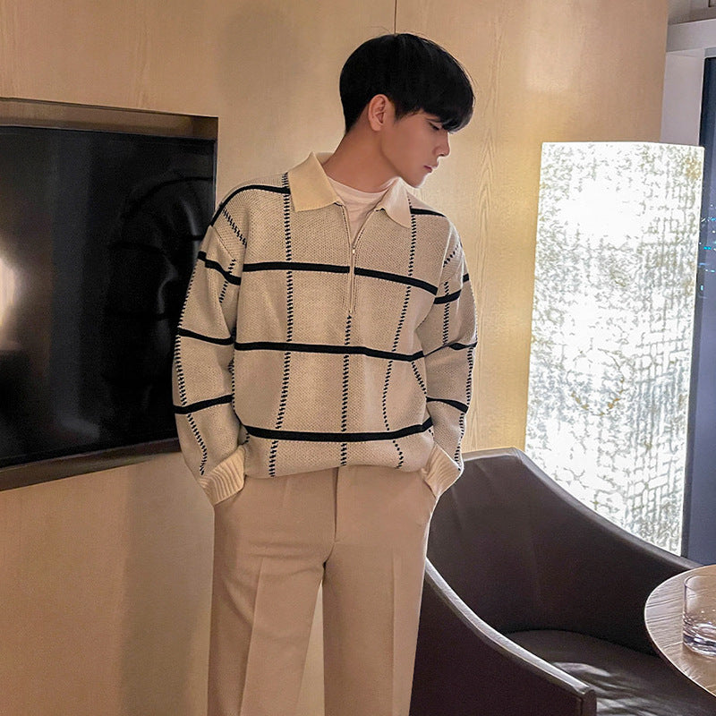 Oversized Men's Knit Polo - Checked Lapel, Open Knit 3D Changing Face Moving Picture Frame - Tophatter Daily Deals