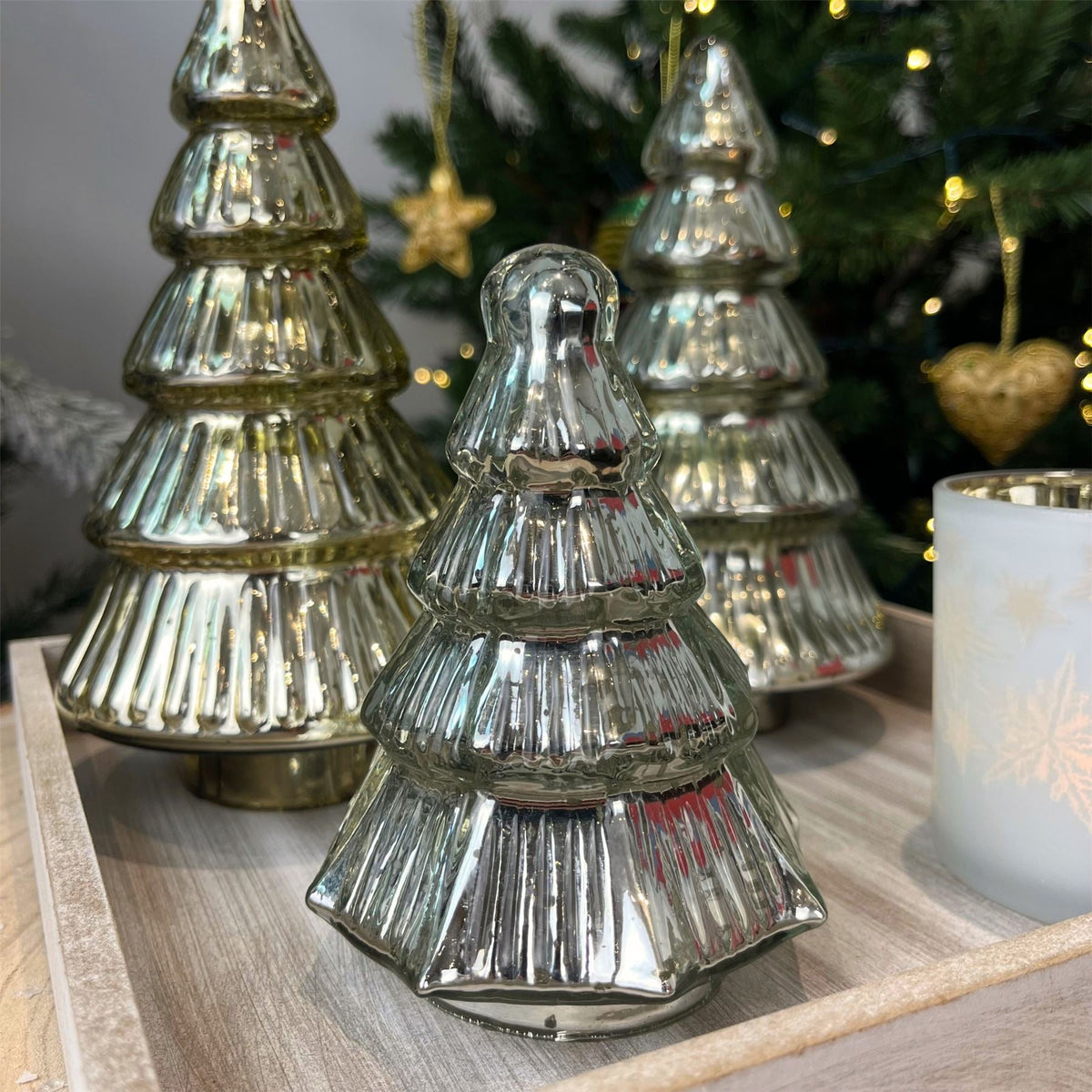 Silver Glass Christmas Tree | Freestanding Mottled Gold Tree Ornament - 13cm Ornament - Tophatter Daily Deals