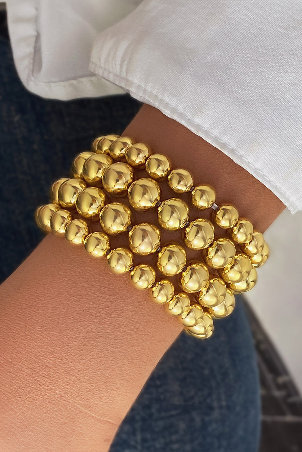 Gold Multi Layered Alloy Beaded Elastic Bracelet Gold ONE SIZE Alloy Bracelets - Tophatter Daily Deals