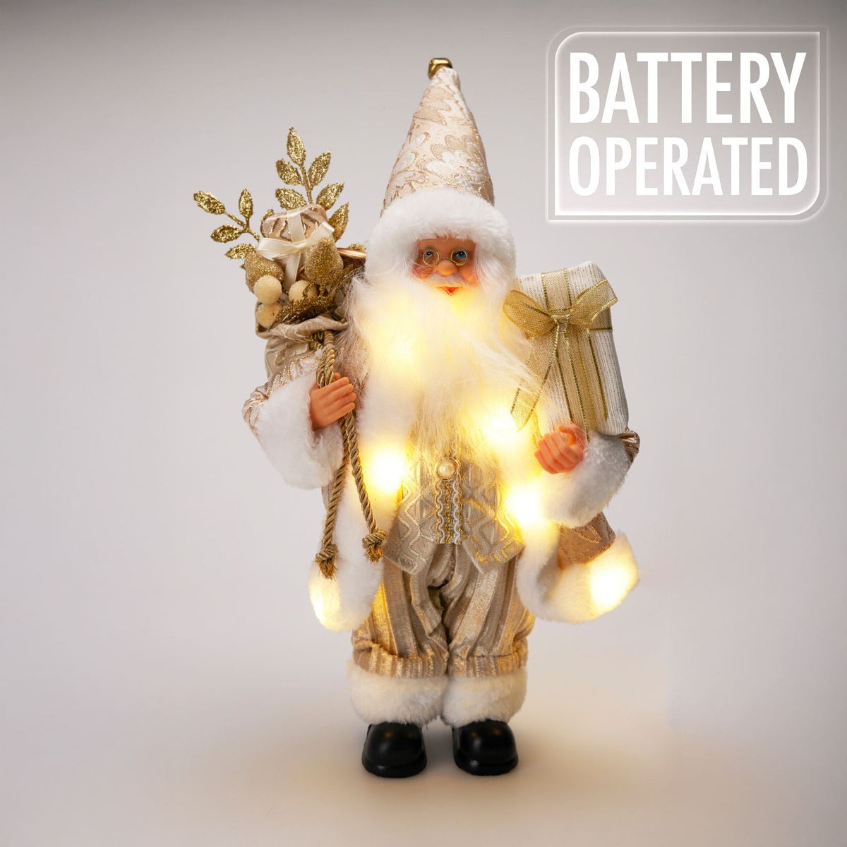 LED Gold Santa Claus | Light-up Christmas Standing Santa Figurine - 30cm Ornament - Tophatter Daily Deals