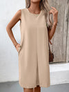 Ivy Lane Pocketed Round Neck Sleeveless Mini Dress Khaki Casual Dresses - Tophatter Daily Deals