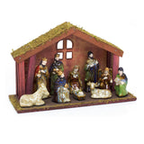 11-Piece Traditional Nativity Set with 10 Ceramic Figures & Wooden Stable - 30cm Nativity Set - Tophatter Daily Deals