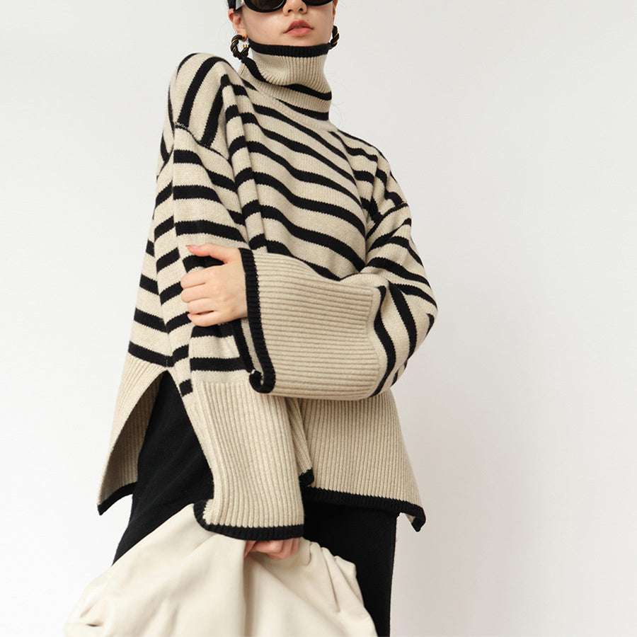 Oversized Women Turtleneck Sweater - Slit Knit, Warm 3D Changing Face Moving Picture Frame - Tophatter Daily Deals