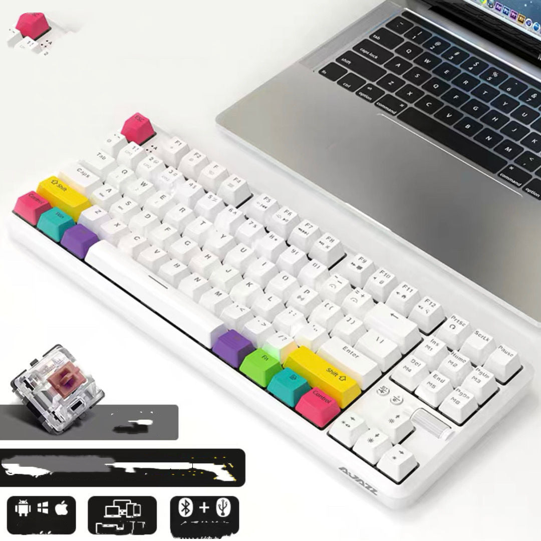 Blackmail k870t wireless Bluetooth wired dual mode mechanical keyboard 87 key RGB office game mobile phone tablet 3A 0 - Tophatter Daily Deals