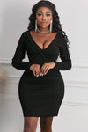 Long Sleeve Plunge Ribbed Bodycon Dress Cocktail Dresses - Tophatter Daily Deals