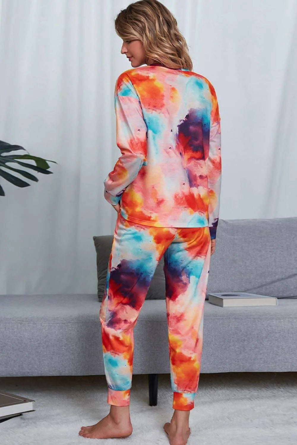 Tie-Dye Crewneck Top and Drawstring Waist Joggers Lounge Set Loungewear Sets - Tophatter Daily Deals