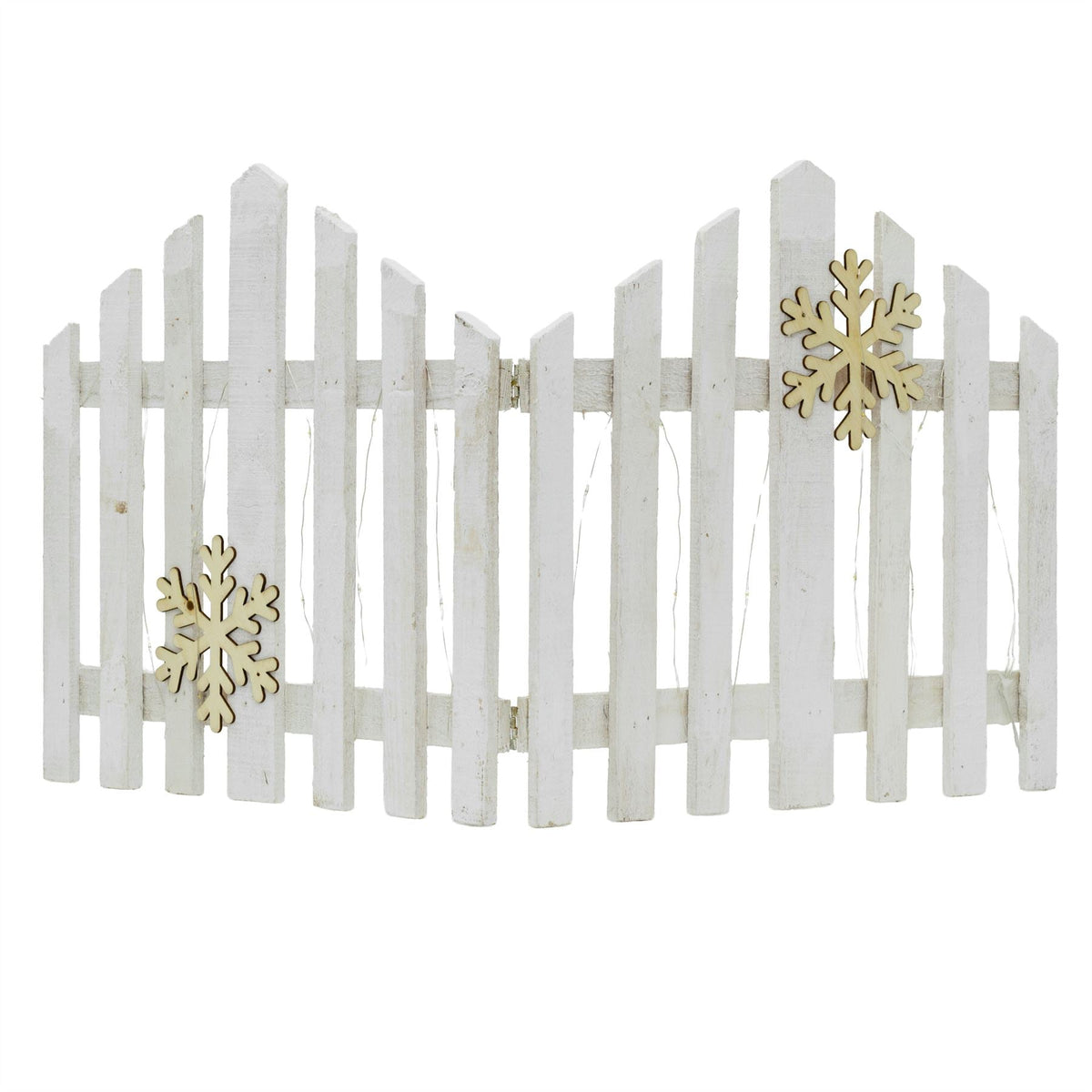 Snowflake LED Light Up Christmas Tree Fence | White Wooden Picket Fence Skirt | Festive Xmas Tree Decoration - 76 x 38cm Tree Skirt - Tophatter Daily Deals