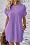 Pocketed Round Neck Short Sleeve Dress Casual Dresses - Tophatter Daily Deals