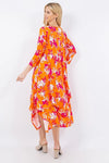 Celeste Full Size Pick-Up Hem Asymmetric Floral Midi Dress Casual Dresses - Tophatter Daily Deals