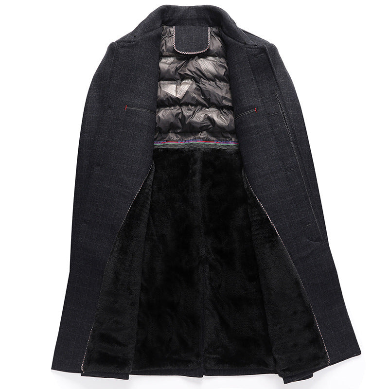 Warm Men's Wool Overcoat - Knee Length Plaid, Faux Fur 3D Changing Face Moving Picture Frame - Tophatter Daily Deals