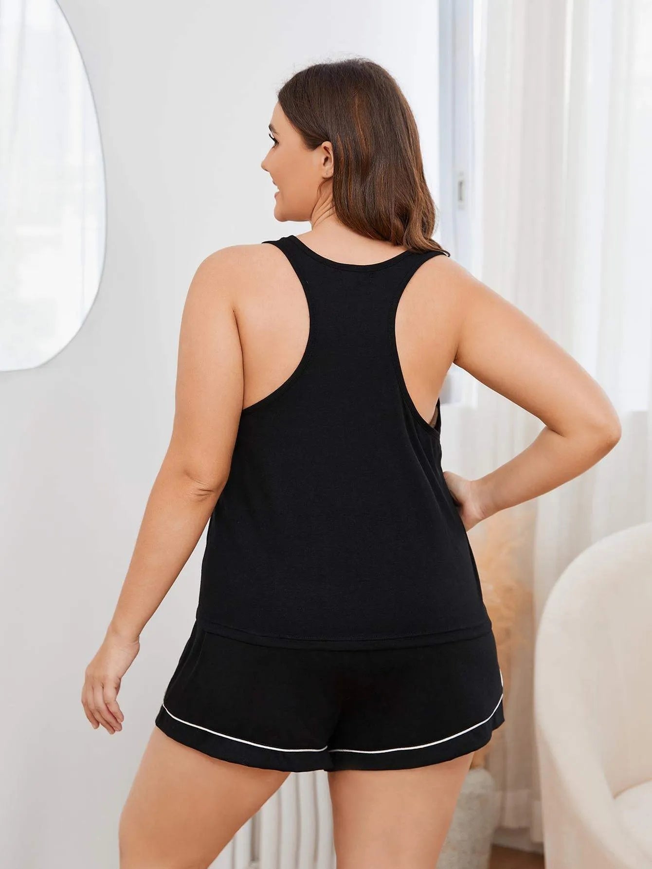 Plus Size Contrast Piping Racerback Tank and Shorts Lounge Set Loungewear Sets - Tophatter Daily Deals