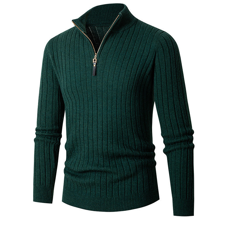 Fitted Men's Half Turtleneck Zip Sweater - Ribbed Knit Dark green 3D Changing Face Moving Picture Frame - Tophatter Daily Deals