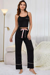 Contrast Trim Cropped Cami and Pants Loungewear Set Black Loungewear Sets - Tophatter Daily Deals