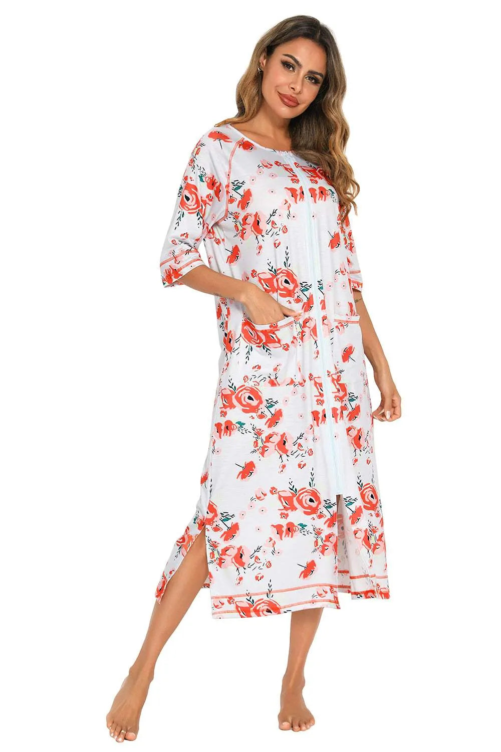 Printed Slit Night Dress with Pockets Sleep Dresses - Tophatter Daily Deals