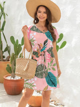 Drawstring Printed V-Neck Mini Dress Casual Dresses - Tophatter Daily Deals
