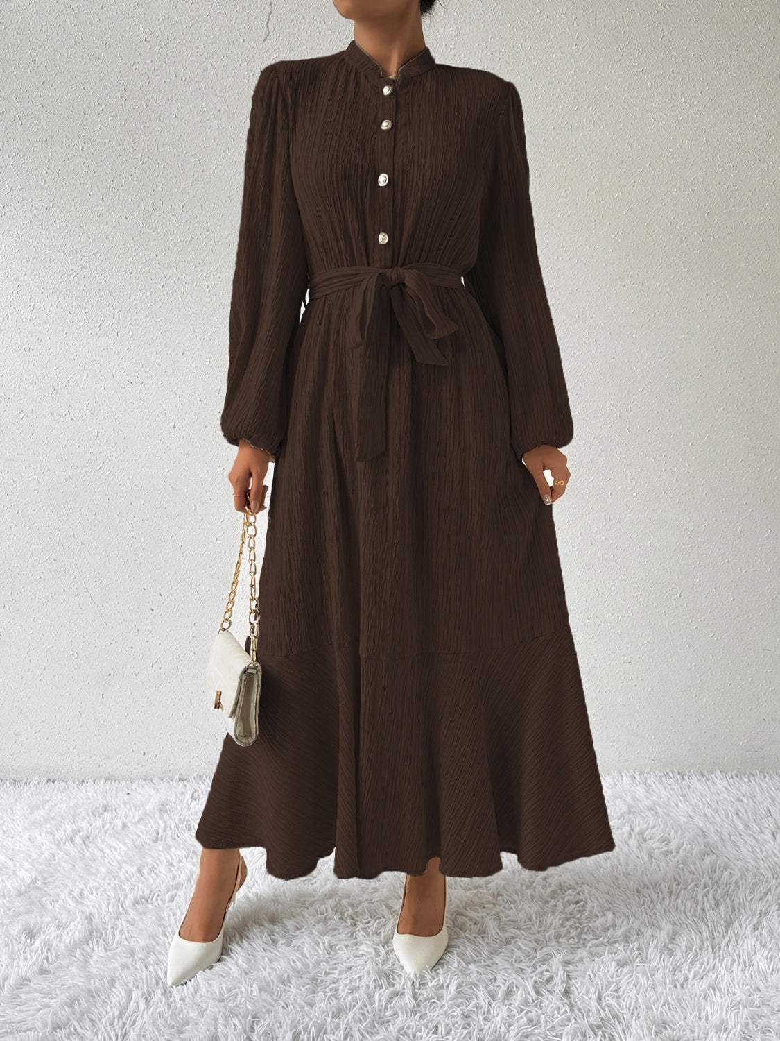 Tie Waist Long Sleeve Dress Casual Dresses - Tophatter Daily Deals