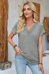 V-Neck Petal Sleeve T-Shirt Charcoal Women's T-Shirts - Tophatter Daily Deals