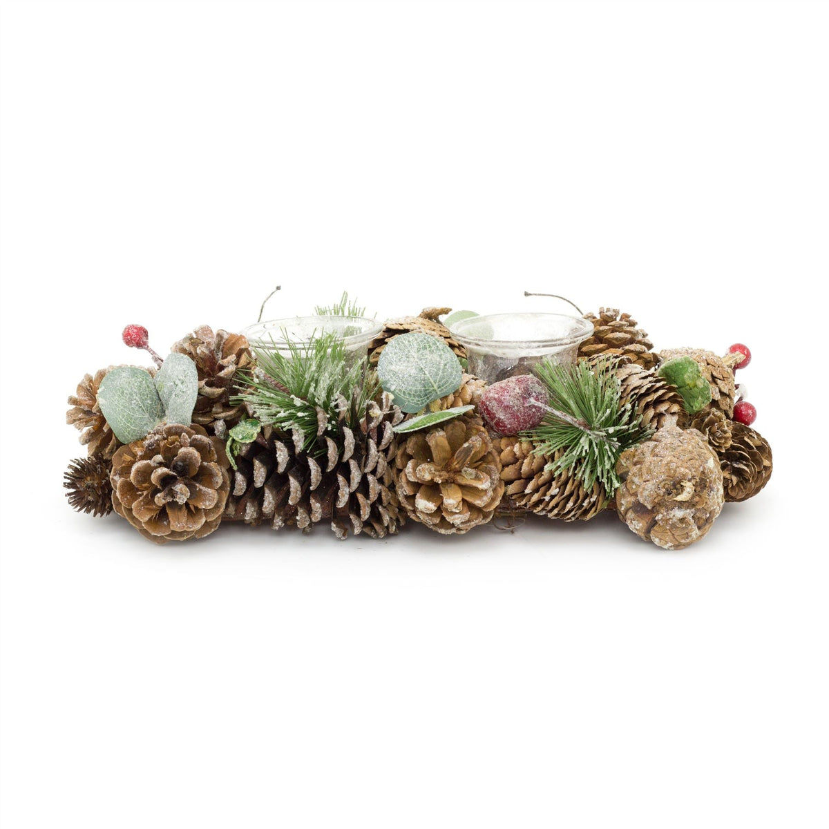 32cm Traditional Christmas Double Tealight Candle Holder | Twin Christmas Garland Tea Light Holder | Christmas Candle Centerpiece Candle Holder - Tophatter Daily Deals