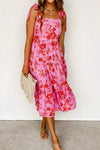 Tied Printed Sleeveless Tiered Dress Carnation Pink Casual Dresses - Tophatter Daily Deals