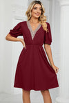 V-Neck Puff Sleeve Dress Casual Dresses - Tophatter Daily Deals