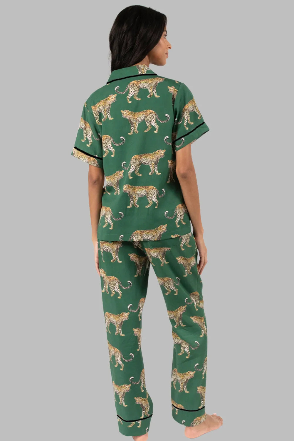 Green Cheetah Print Short Sleeve Shirt and Pants Pajama Set Loungewear & Sleepwear/Sleepwear - Tophatter Daily Deals