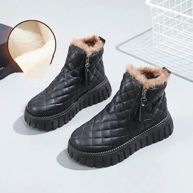 Warm Cozy Women's Ankle Boots – Quilted Faux Fur, Winter - Tophatter Daily Deals