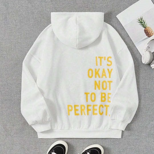 Oversized Women’s Hoodie - Relaxed Back Slogan Cotton Blend White - Tophatter Daily Deals