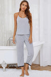 Halter Neck Cami and Lace Trim Pajama Set Gray Loungewear Sets - Tophatter Daily Deals