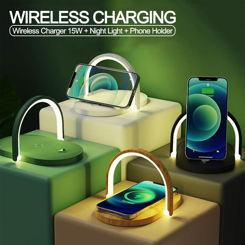 3 In 1 Foldable Wireless Charger Night Light Wireless Charging Station Stonego LED Reading Table Lamp 15W Fast Charging Light 0 - Tophatter Daily Deals