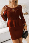 Lace Detail Long Sleeve Mini Dress Wine Cocktail Dresses - Tophatter Daily Deals