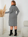 Plus Size Houndstooth Long Sleeve Slit Dress Casual Dresses - Tophatter Daily Deals