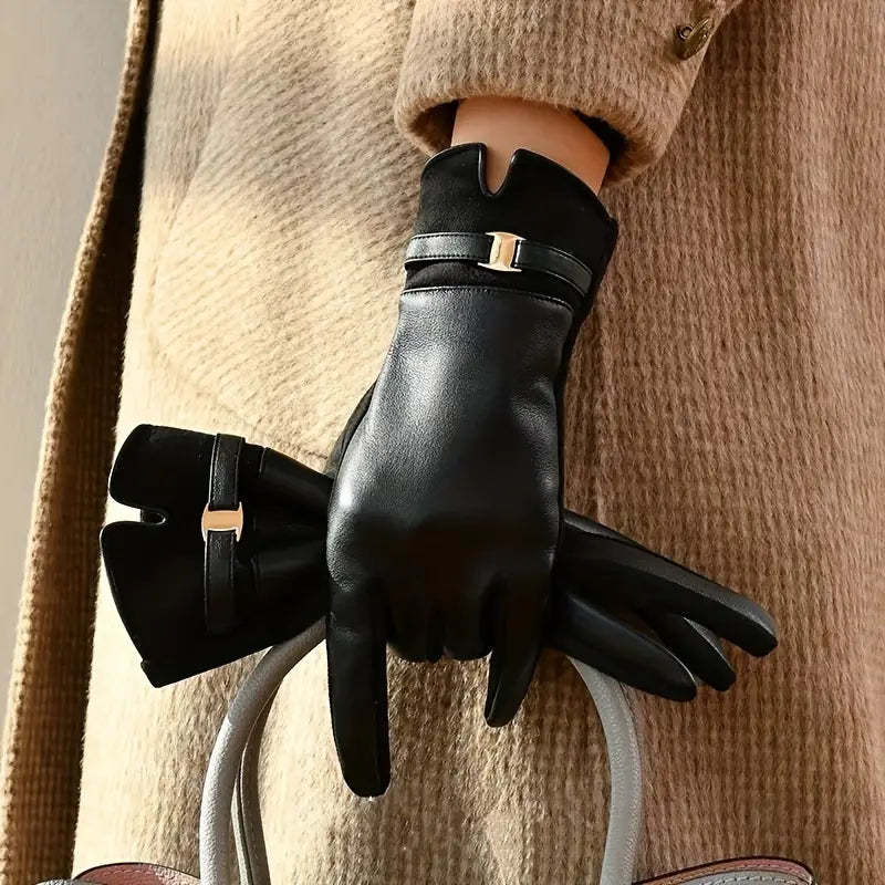 Waterproof Women’s Gloves - Slim Faux Leather, Lined Black One Size - Tophatter Daily Deals