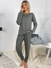 Round Neck Top and Drawstring Pants Lounge Set Loungewear Sets - Tophatter Daily Deals