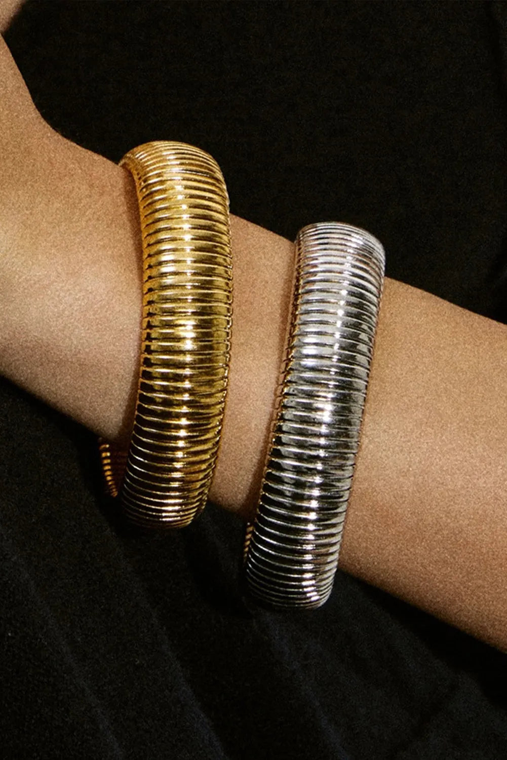 Gold Textured Titanium Steel Chunky Bangle Bracelets - Tophatter Daily Deals