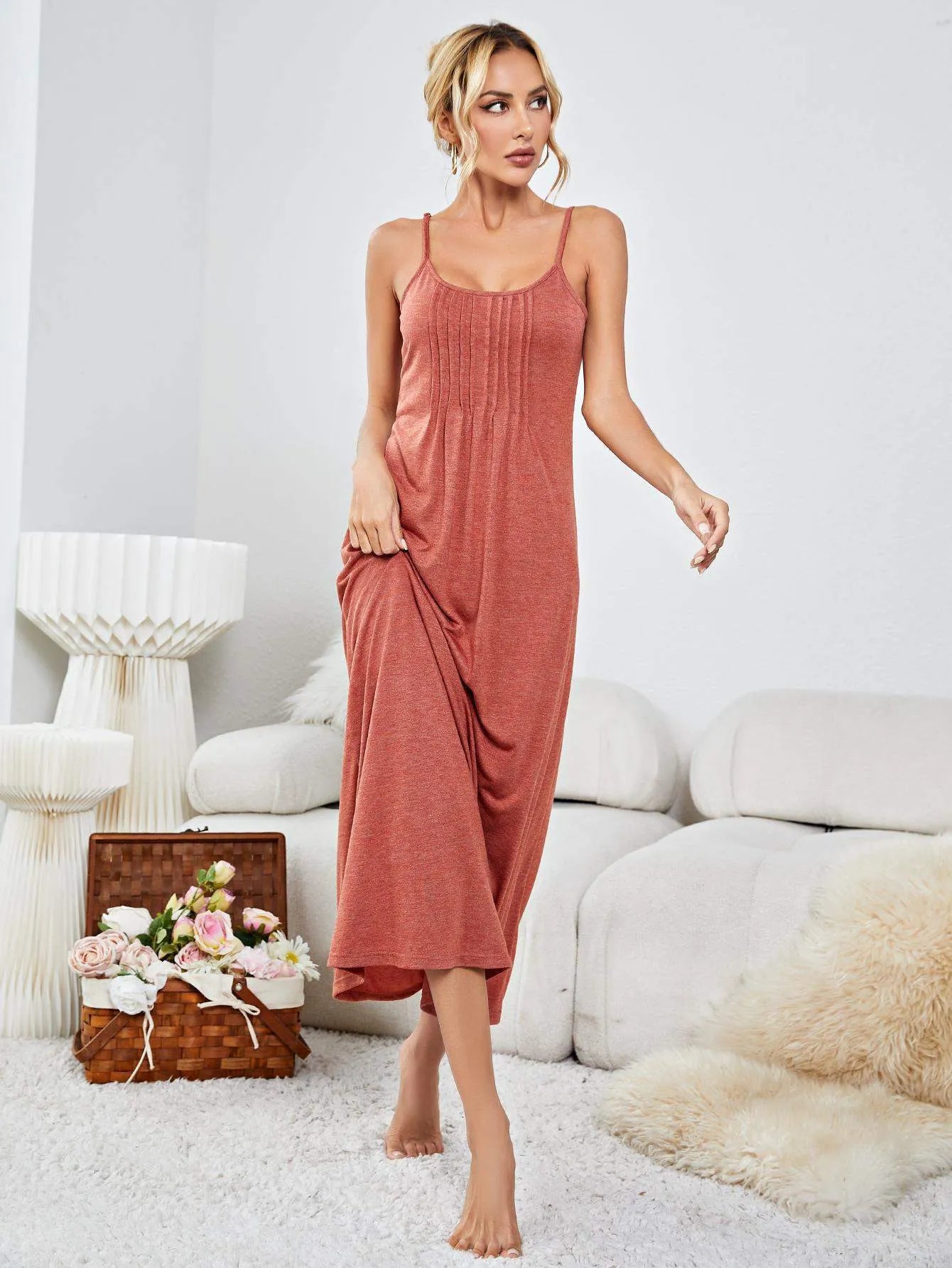 Scoop Neck Spaghetti Strap Night Dress Sleep Dresses - Tophatter Daily Deals