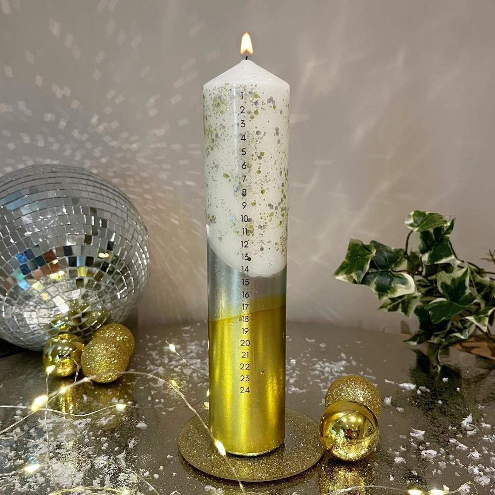 The Colour Emporium Gilded Silver Hand-dipped Christmas Advent Pillar Candle Advent Candle - Tophatter Daily Deals