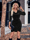 Glitter Ruched Cowl Neck Wrap Dress Black Cocktail Dresses - Tophatter Daily Deals