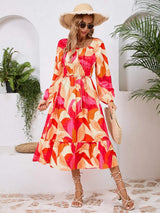 Printed Long Sleeve Midi Dress Casual Dresses - Tophatter Daily Deals