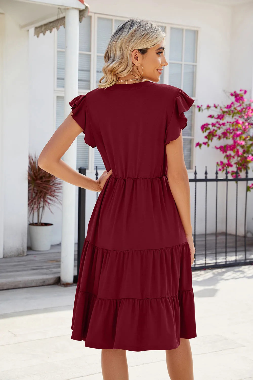 Ruched Notched Cap Sleeve Dress Casual Dresses - Tophatter Daily Deals