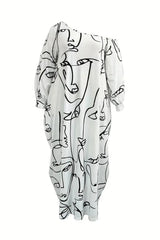 Printed Single Shoulder Lantern Sleeve Maxi Dress Casual Dresses - Tophatter Daily Deals