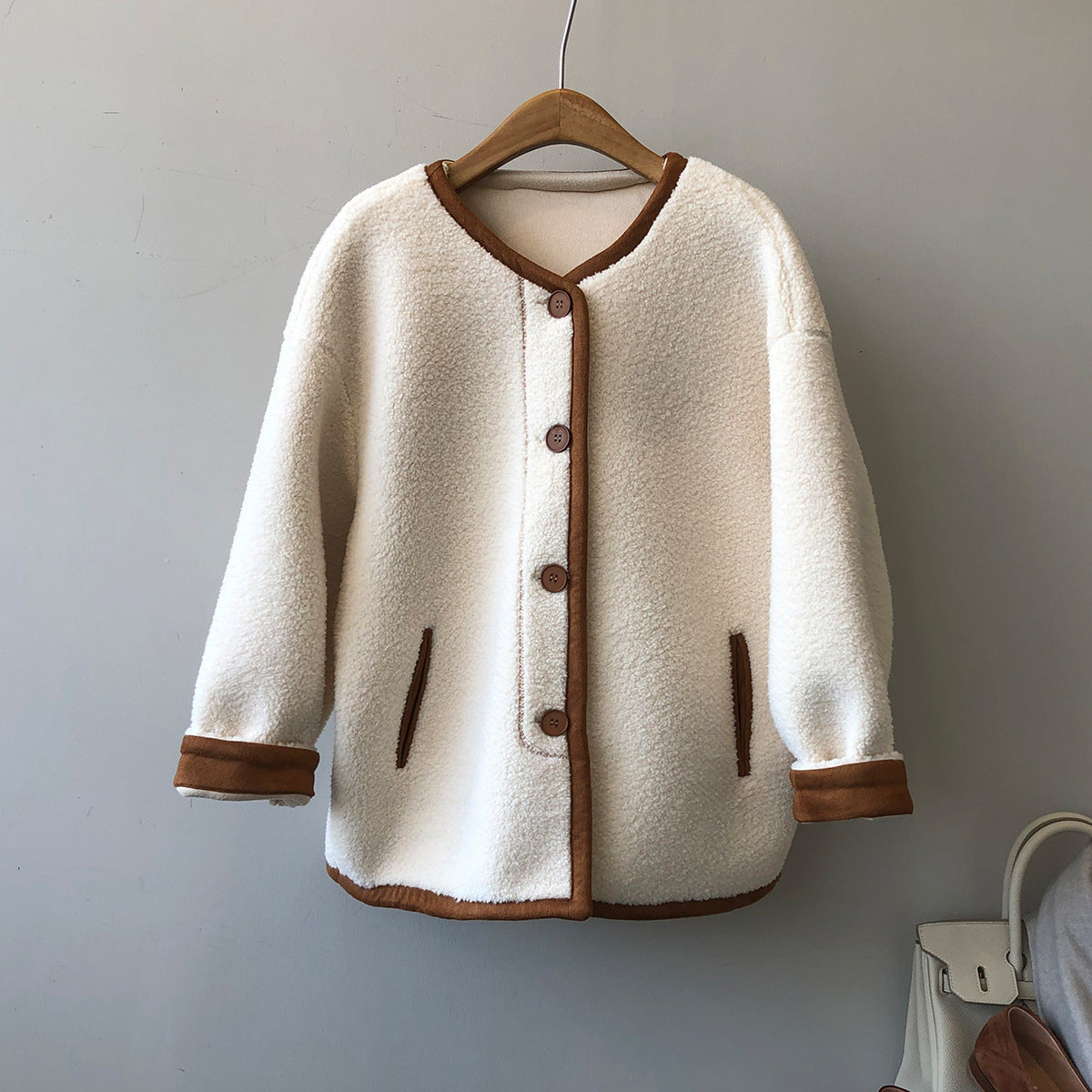 Warm Cozy Women's Fleece Coat - Boxy, Polyester, Winter Milky White 3D Changing Face Moving Picture Frame - Tophatter Daily Deals