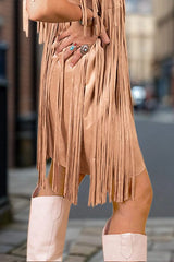 Full Size Fringe V-Neck Sleeveless Mini Dress Casual Dresses - Tophatter Daily Deals