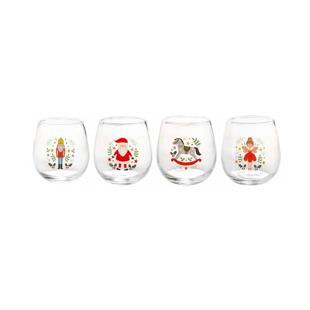 Santa & The Nutcracker Christmas Glasses | Set of 4 Festive Drinks Tumblers Glasses - Tophatter Daily Deals