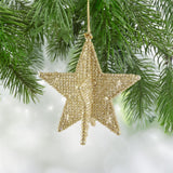 Gold Beaded Star Bauble | Gold Glitter 3D Star Christmas Tree Ornament - 9cm Baubles - Tophatter Daily Deals