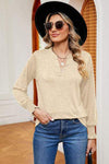 Notched Lantern Sleeve T-Shirt Cream Women's T-Shirts - Tophatter Daily Deals