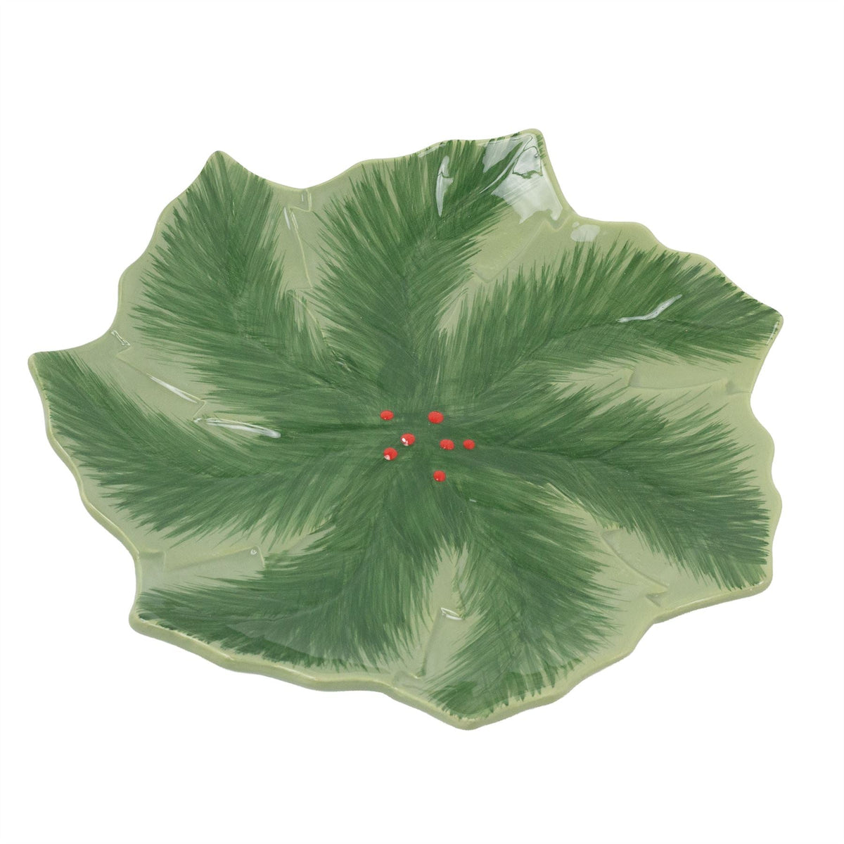 Reactive Glaze Holly Foliage Christmas Plate | Festive Ceramic Side Plate 22cm Plate - Tophatter Daily Deals